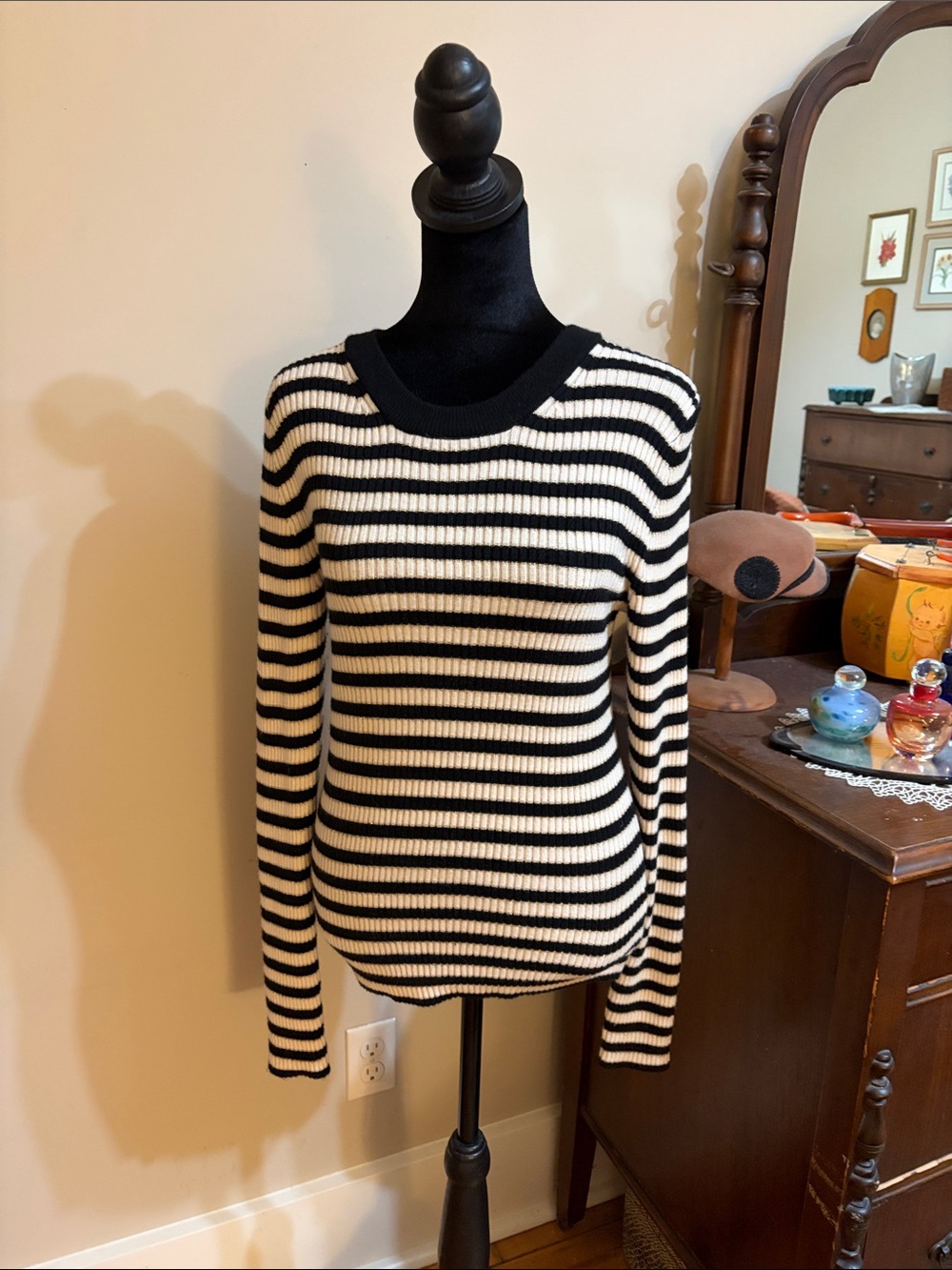 Gap Black & White Striped Rib Knit Sweater